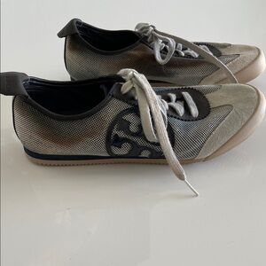 Tory Burch navy blue and Cream Lace-Up Sneakers